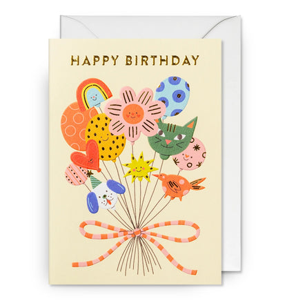 Happy Birthday Multi Balloon Design Bouquet Greeting Card