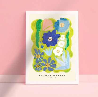 Blue Flower Market Print