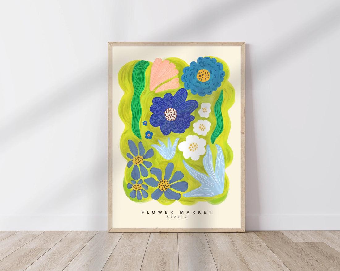 Blue Flower Market Print