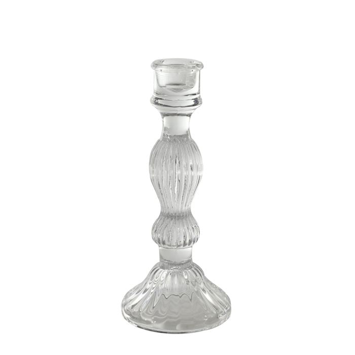 Clear Glass Candlestick 20cm